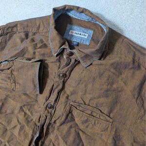 32 Bar Blues Button Up Mens‎ Med Brown Linen Blend L/S Shirt Reflective